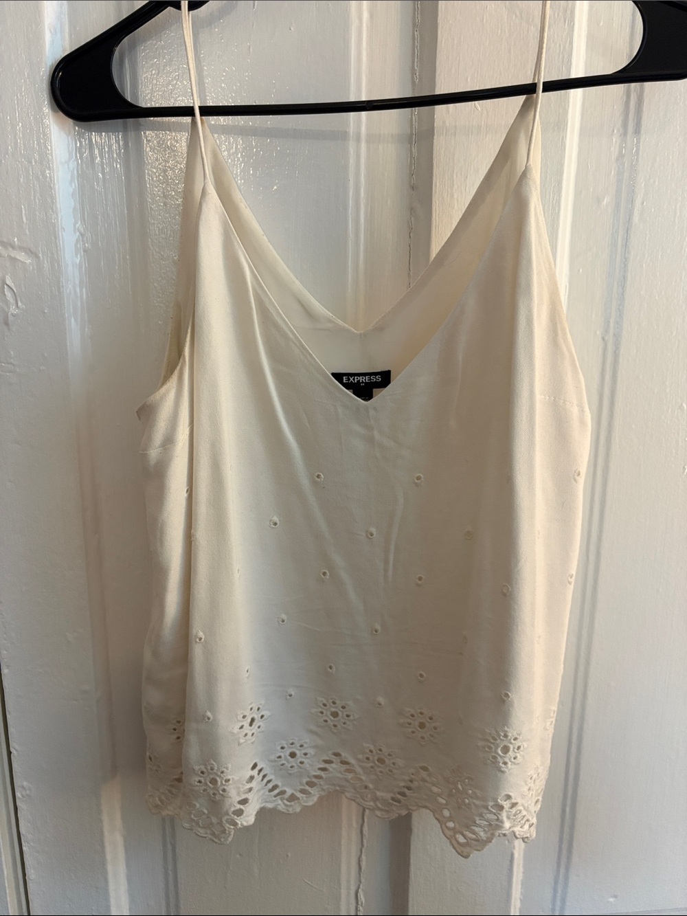 Express Cream Eyelet-Trim V-Neck Camisole